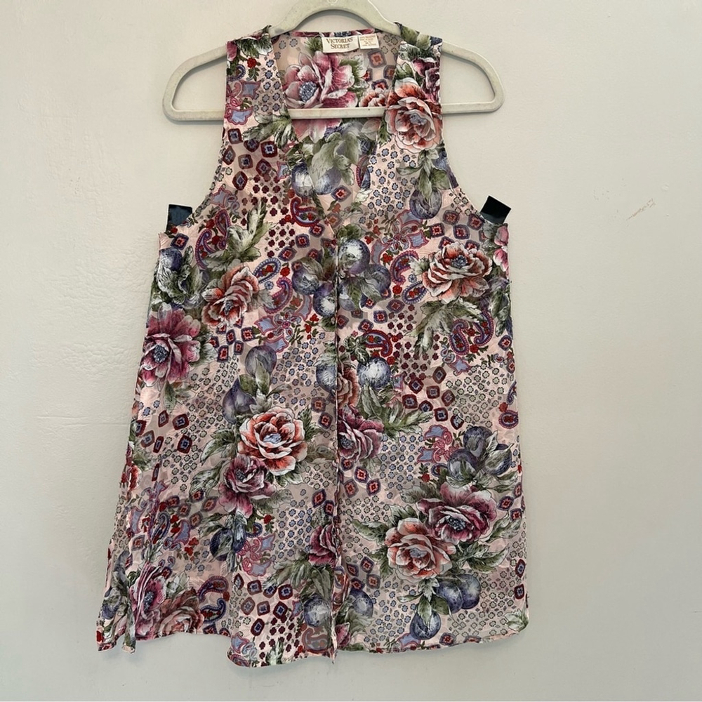Vtg Victoria's Secret Floral Print Sleeveless Blouse Top M L Pink Floral Paisley